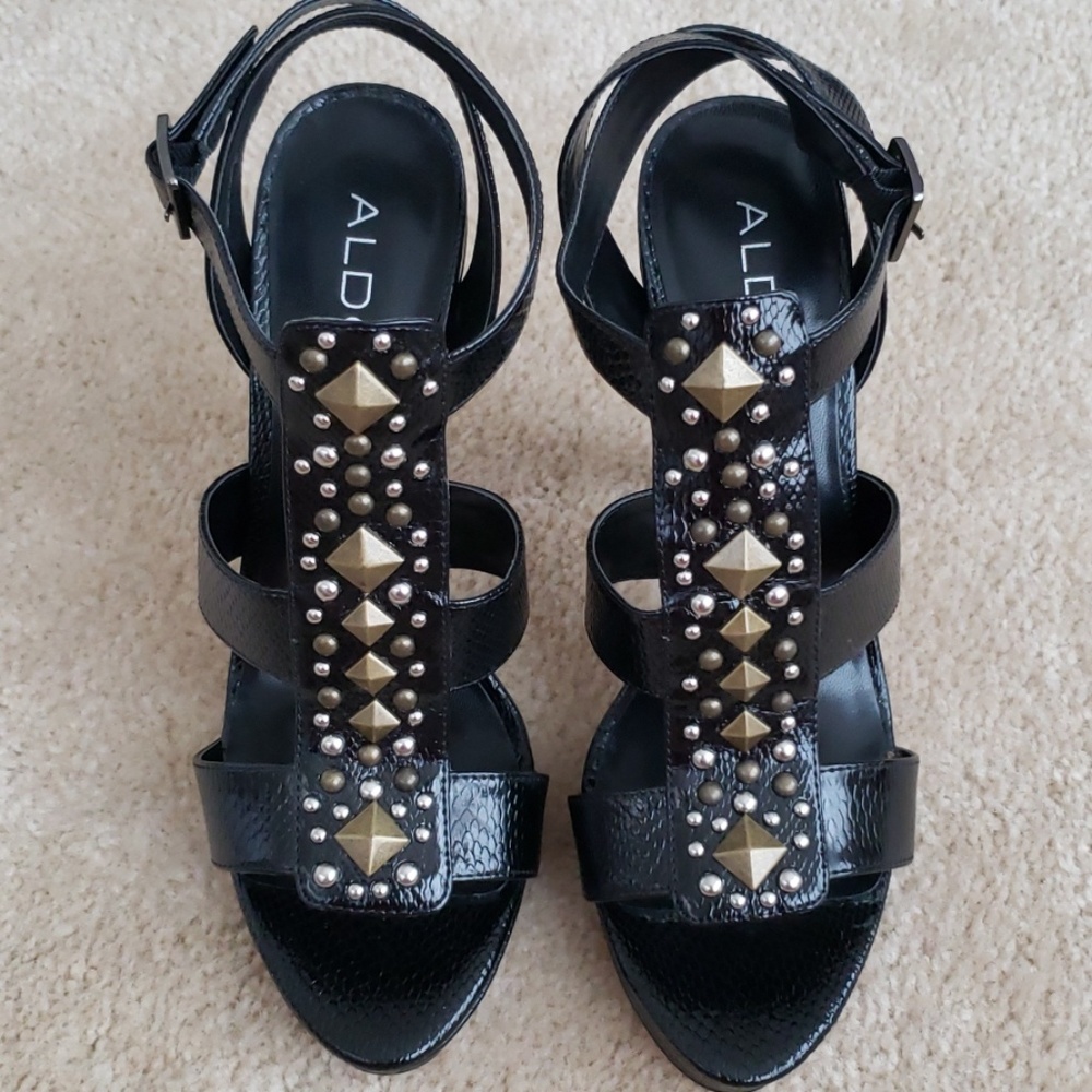 NEW! Aldo "Parrotte" Studded Black Gladiator Heel